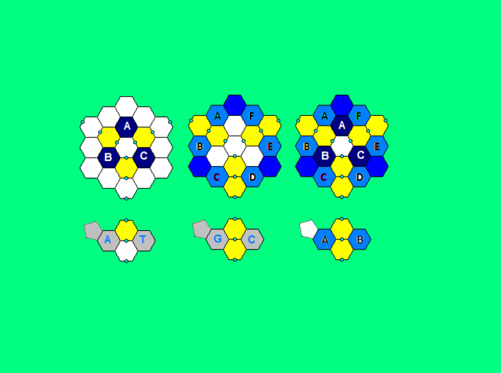 Alien Triple DNA Helix Koni 3d printed (5) The "Triple-Bases" ( 1+3=4 Hexagons )
