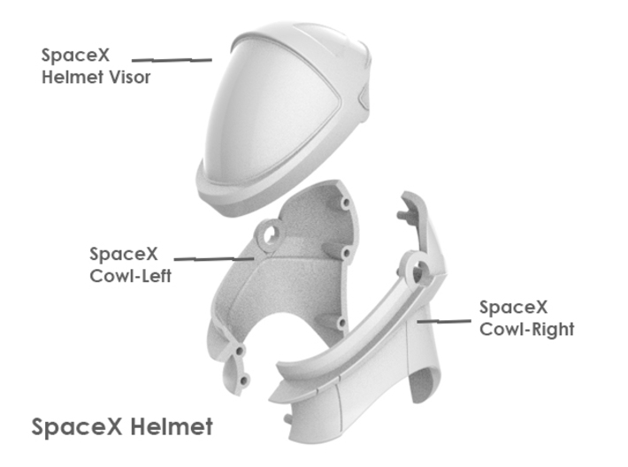 SpaceX Helmet Cowl (Left) 1/6 Scale / Large 3d printed SpaceX Helmet Assembly