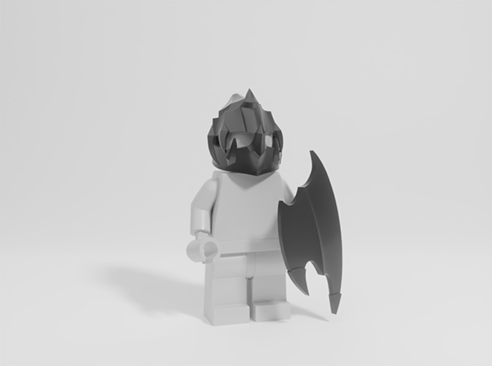 Cave Orc Helmet &amp; Shield 3d printed 3D render, minifig not included, print comes raw &amp; unpainted