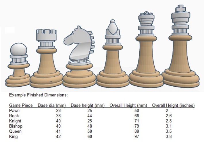 Chess Toppers - the pawns 3d printed Example finished dimensions