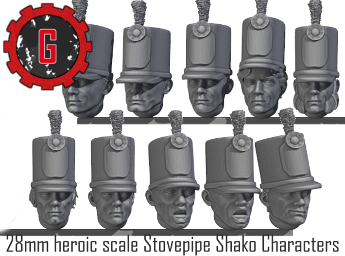28mm Heroic Scale Characterful Stovepipe Shakos 3d printed