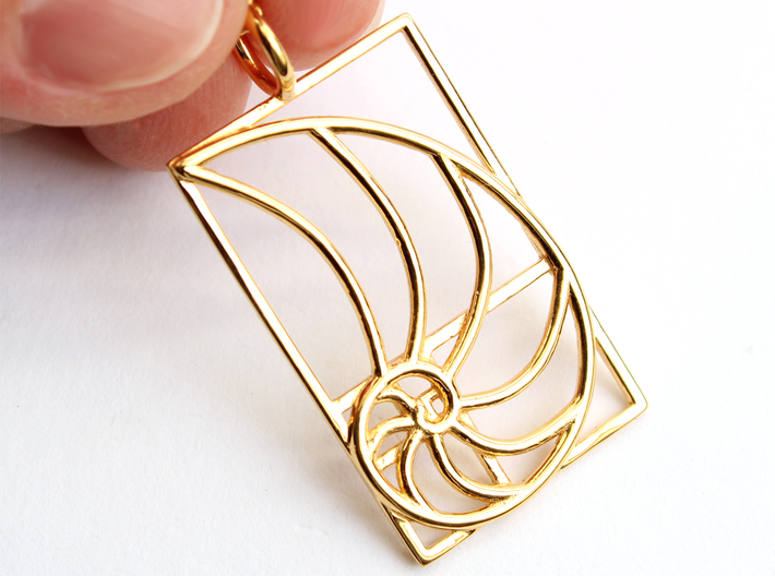Golden Spiral Pendant - Golden Ratio-Math Jewelry 3d printed Golden Ratio pendant in 14K gold plated brass