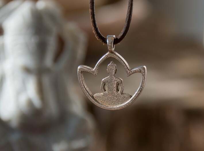 Buddha in Lotus - Amulet 3d printed Buddha Polished Bronzed-Silver Steel
