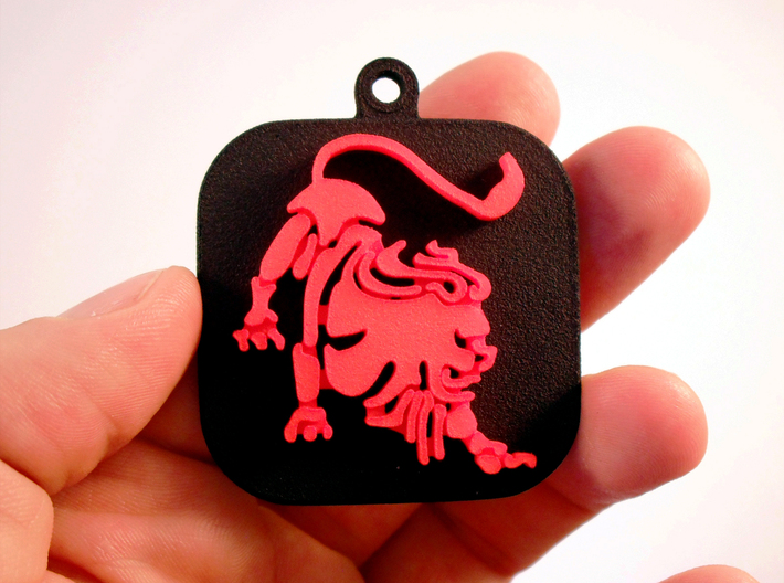 Lion for &quot;Keychain Zodiac Lion&quot; (two color) 3d printed Base and Lion printed in black and red polished plastic.