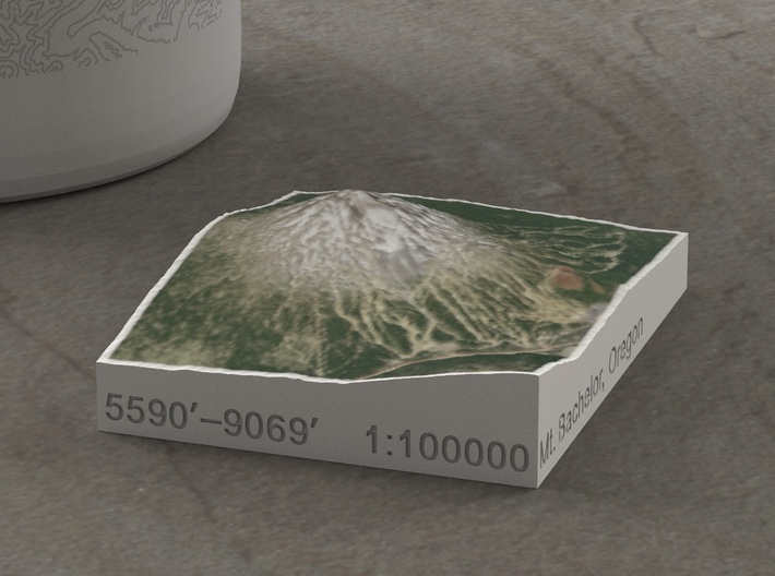 Mt. Bachelor, Oregon, USA, 1:100000 3d printed 