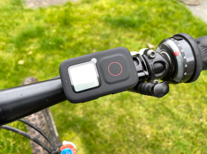 Horizontal handlebar mount for GoPro The Remote  3d printed Remote mounted on handlebar