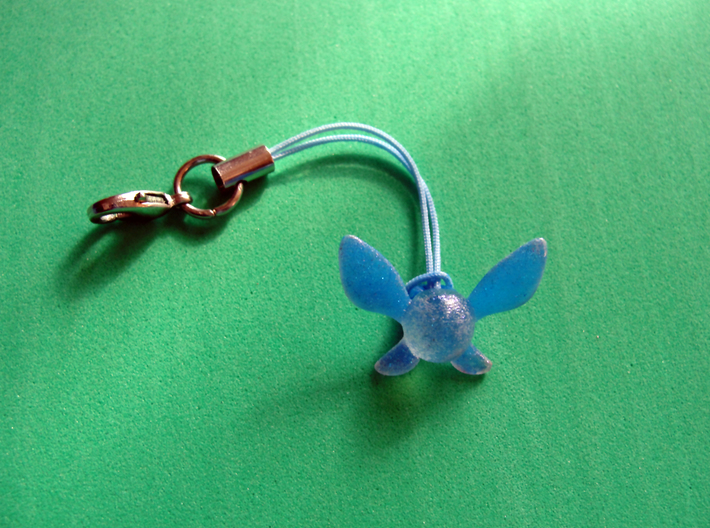 Zelda Navi Fairy Charm 3d printed painted blue and attached to cell phone lanyard