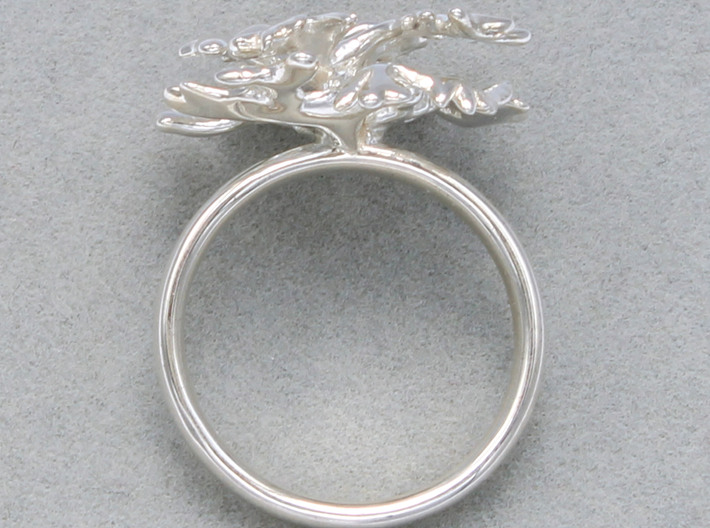 Acropora Elkhorn Coral Ring - Marine Biology 3d printed Acropora ring in polished silver