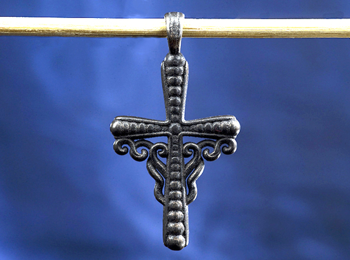 Small Black Steel Cross Pendant Jewelry 3d printed Cross necklace pendant.