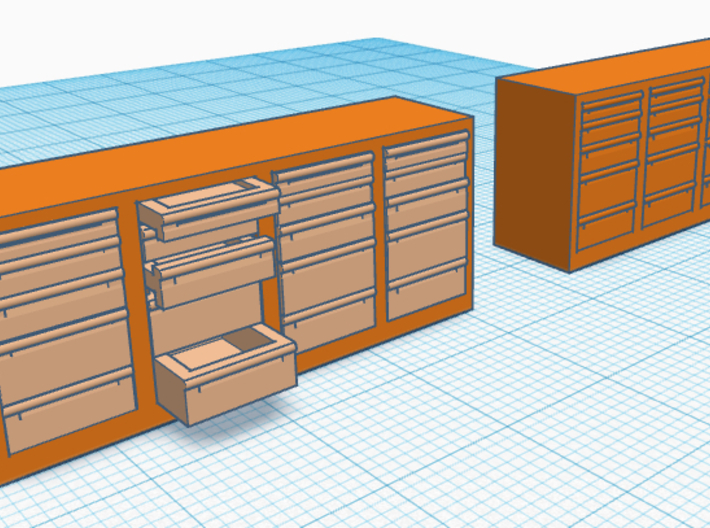 1/50th Toolbox chests 8' long, one w open drawers 3d printed 