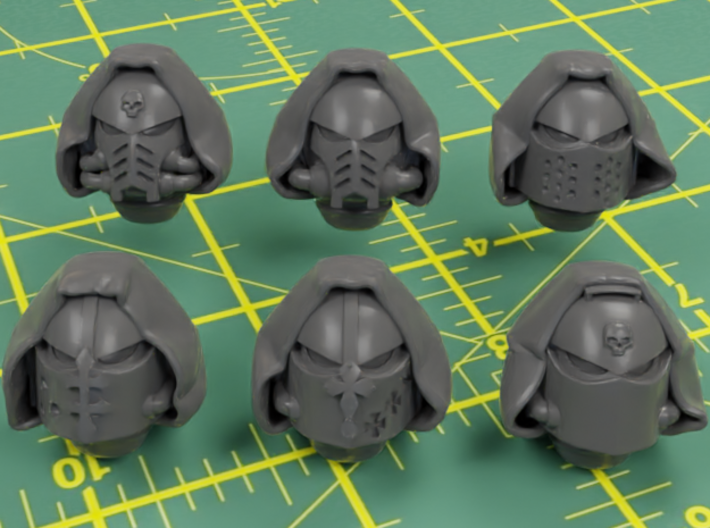 Hooded Space Knight Heads - x8 3d printed