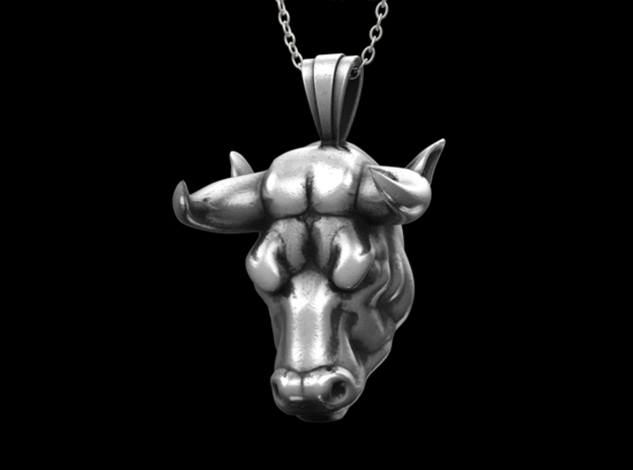 Sterling Silver Bull Pendant 3d printed