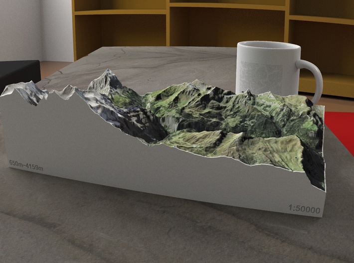 Lauterbrunnen Valley, Switzerland, 1:50000 3d printed 