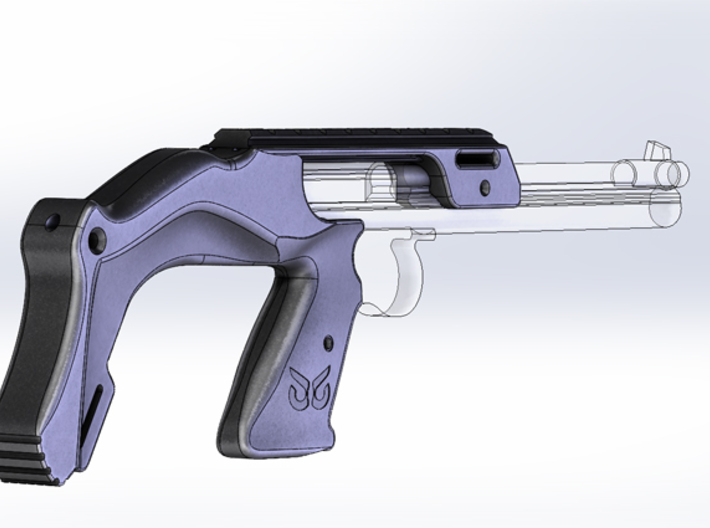 GUNBOX-RAILsmall-13XX 3d printed stock and rail shown on gun blank
