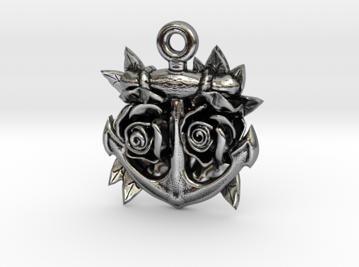 Anchor &amp; Roses Tattoo style pendant 3d printed