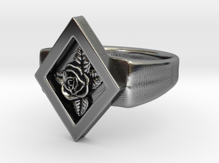 Diamond rose signet ring 3d printed