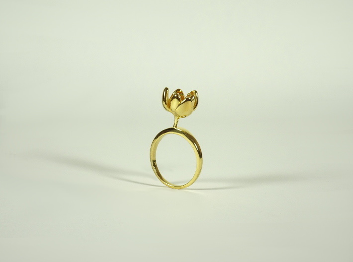Ring with one small halfopen flower of the Tulip 3d printed 