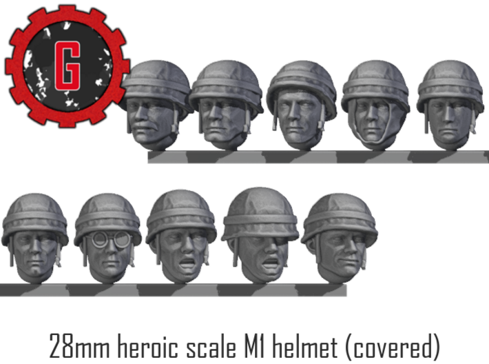 28mm Heroic Scale M1 (covered) Character Heads 3d printed