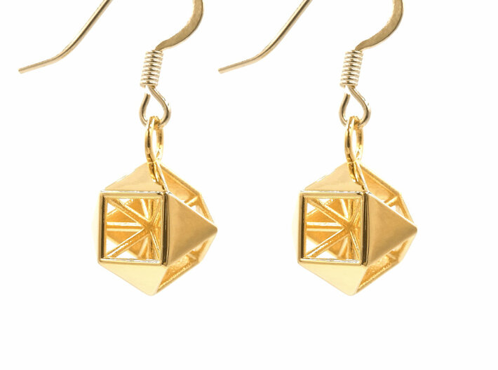 Vector Equilibrium Earrings 3d printed Vector Equilibrium Earrings - Gold Plated Brass