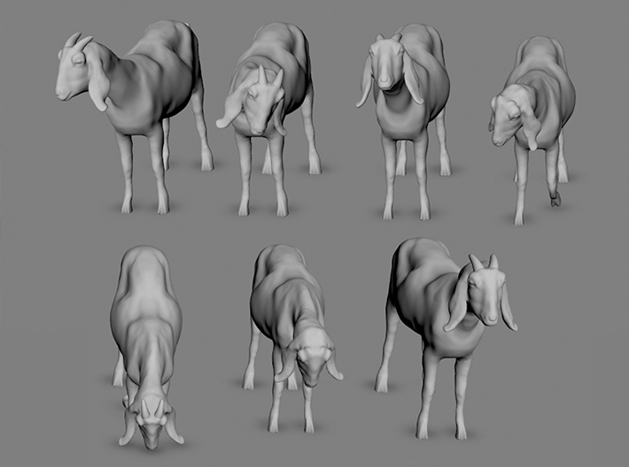 1/64 scale Nubian goats - set of 7 3d printed 