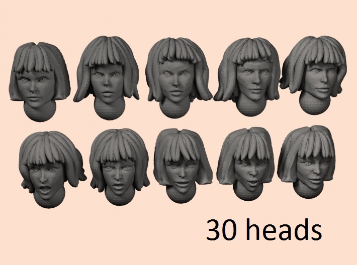 28mm space nun hair heads 3d printed