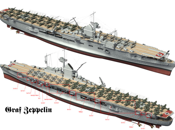 1/200 DKM Graf Zeppelin Hull Platform 1 Port 3d printed 