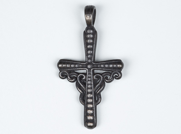 Small Black Steel Cross Pendant Jewelry 3d printed Cross necklace pendant.