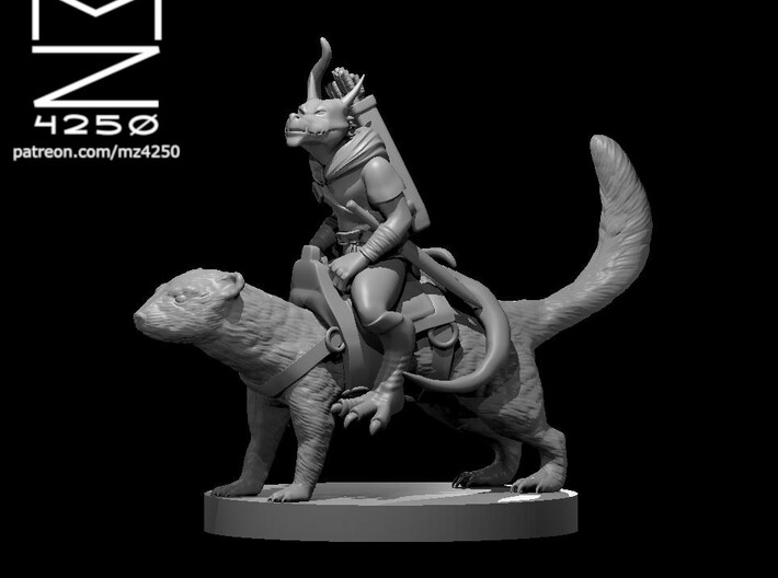 Kobold Ranger on a Dire Weasel 3d printed
