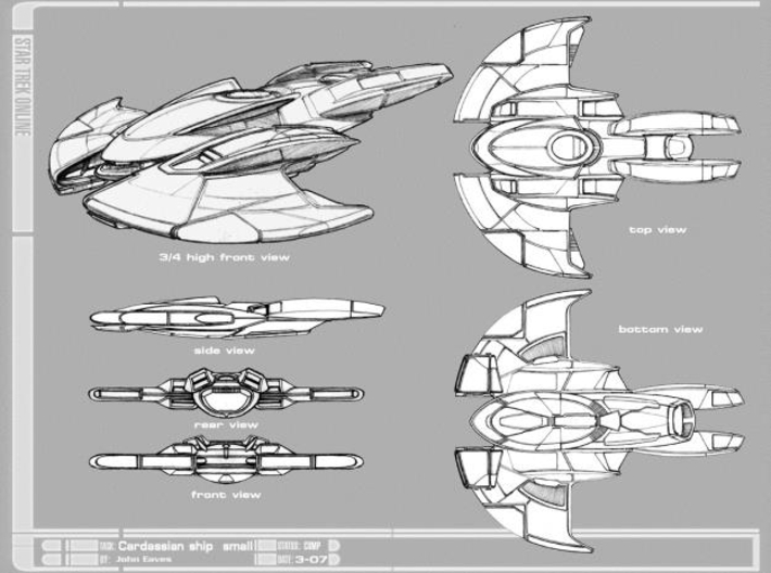 Cardassian Interceptor 1/2500 x3 3d printed The original design sketch by John Eaves.