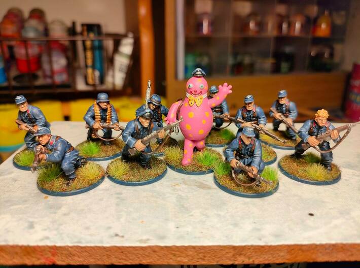 The Horror too Terrible to Name 3d printed Model painted, with additional officer's cap and submachine gun. 28mm infantry for reference 