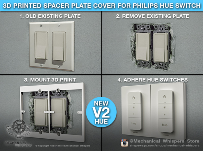Philips Hue Dimmer Switch V2 Plate (US Decora) 3d printed