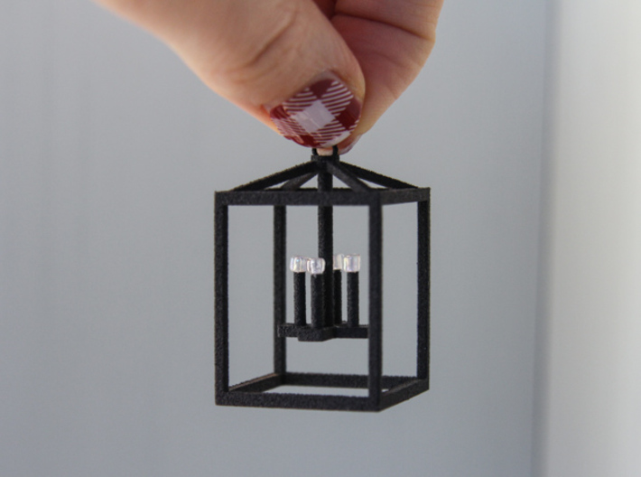 Hanging Lantern (4 candles) 3d printed Shown in black natural versatile plastic with little clear beads glued on