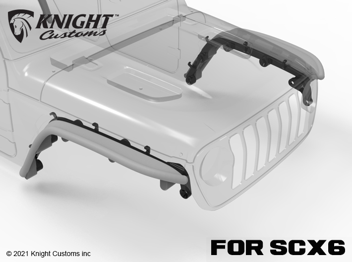KCCX6017 SCX6 Narrow Bar fender Front Set 3d printed Shown in grey, part comes in solid black