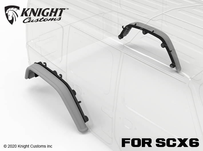 KCCX6018 SCX6 Narrow Bar fender Rear Set 3d printed Shown in grey, part comes in solid black