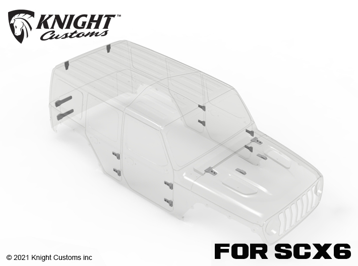 KCCX6020 SCX6 Hinge set 3d printed Shown in grey, part comes in solid black