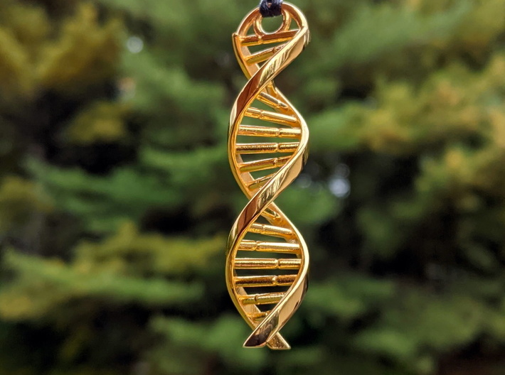 DNA Helix Necklace Pendant - Gold or Rhodium 3d printed 14k Gold Plated Brass