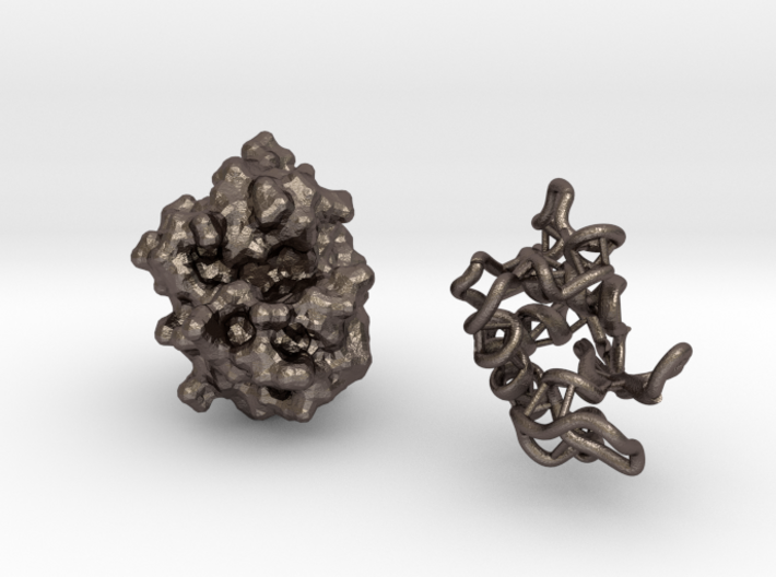 Lysozyme 50 mill X - ribbon and molecular surface 3d printed