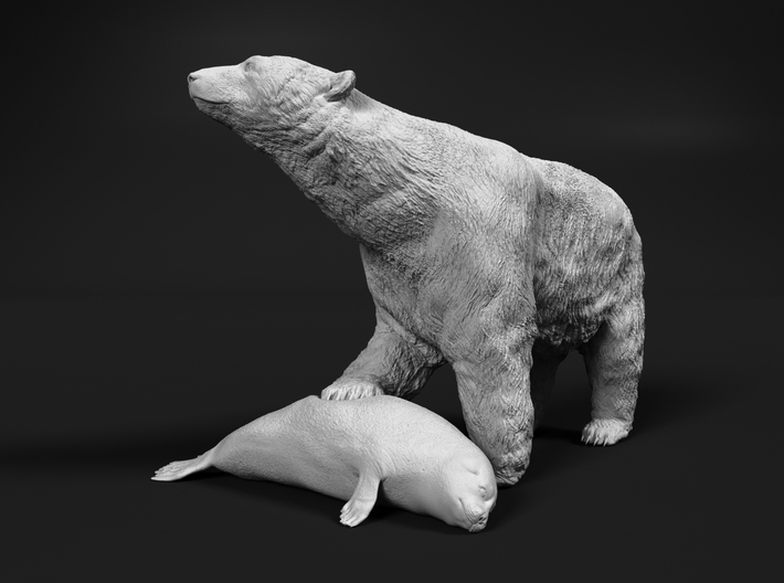 Polar Bear 1:32 Female with Ringed Seal 3d printed 