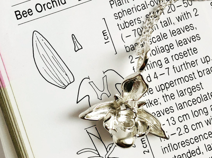 Bee Orchid Pendant - Nature Jewelry 3d printed Bee Orchid Pendant in polished silver