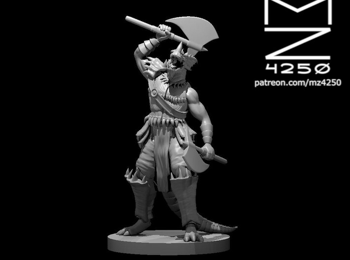 Blue Dragonborn Barbarian Two Axes 3d printed