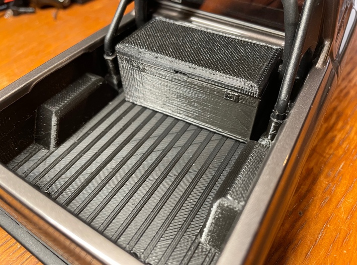 SCX24 C10 Toolbox with holes 3d printed Fits perfectly into the TRSH PNDA R/C Truckbed *Prototype shown, actual product may vary*