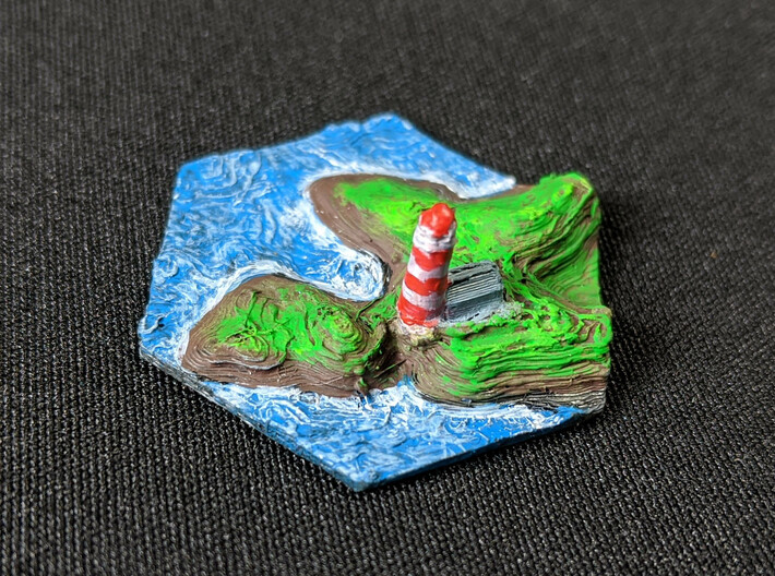 6pk Lighthouse terrain hex tile counters 3d printed Painted Makerbot print of lighthouse hex tile