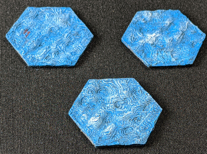 6pk Sea ripples terrain hex tile counters 3d printed Painted Makerbot print of sea ripples hex tiles