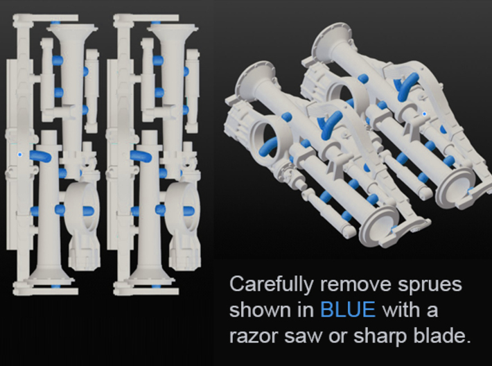 2x 1/25 Quickchange Rear,Spring and Crossmember 3d printed Carefully remove parts from sprues using a razoe saw or sharp blade. Do not use clippers (resin material is fragile and will shatter).