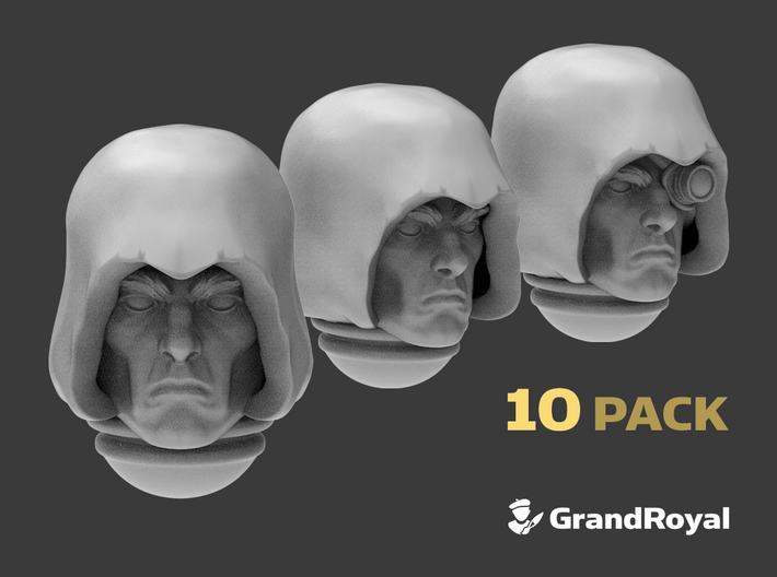 10x Clean-Shaven : Hooded Marine Heads 3d printed