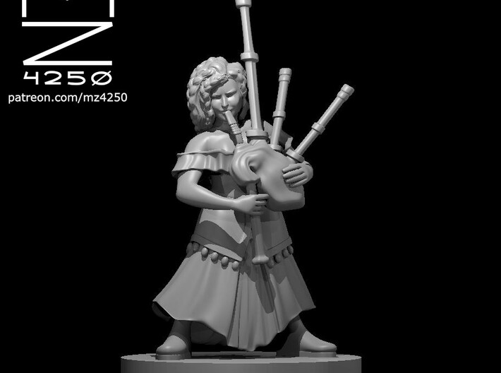 Dwarf Female Bard with Bagpipes 3d printed