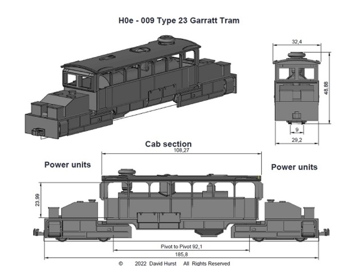 H0e – 009 Type 23 Garratt Tram Cab 3d printed