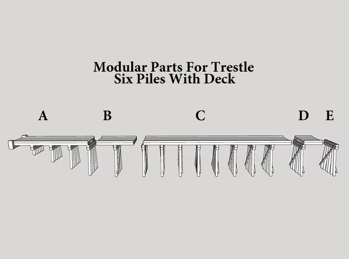 Part C Deck Trestle HO (1:87) Modular Six Piles 3d printed 