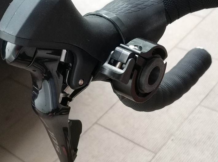 Bicycle Ring Bell Adapter for Drop Bars 3d printed Installed on a road bike drop bar handle