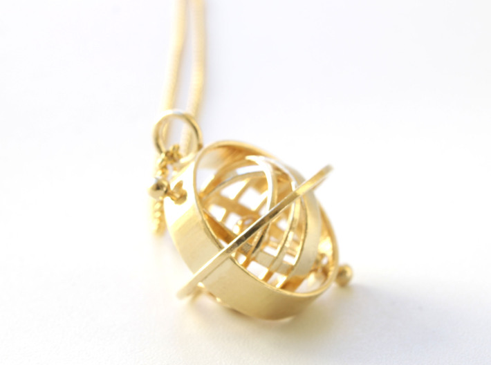 Armillary Sphere Pendant - Astronomy Jewelry 3d printed Armillary Sphere pendant in interlocking brass